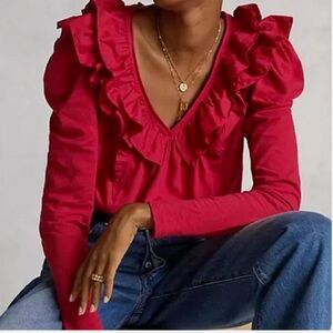 Anthropologie Ruffled V-Neck Blouse Small NWT
